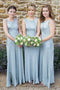 Sheath Round Neck Sleeveless Dusty Blue Long Bridesmaid Dresses