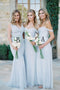 Off-Shoulder Floor-Length Dusty Blue Chiffon Long Bridesmaid Dresses