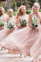 Flowy Chiffon Bridesmaid Dresses A-Line Jewel Blush Pink with Sequins