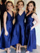 A-Line V-Neck Asymmetry Royal Blue Bridesmaid Dresses with Pockets