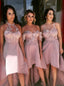 A-Line High Low Blush Pink Bridesmaid Dresses with Appliques (A/B/C)