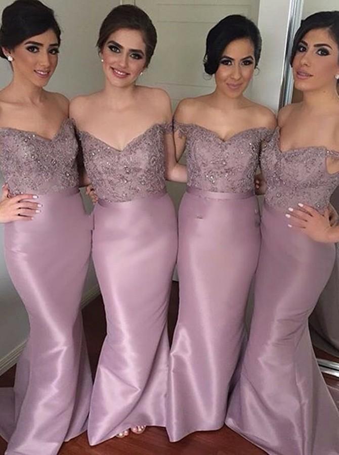 off-the-shoulder mermaid bridesmaid dresses with beading dtb162