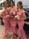 off shoulder high low mermaid bridesmaid dresses with ruched dtb163