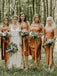 simple tea-length orange sheath bridesmaid dresses with split dtb167