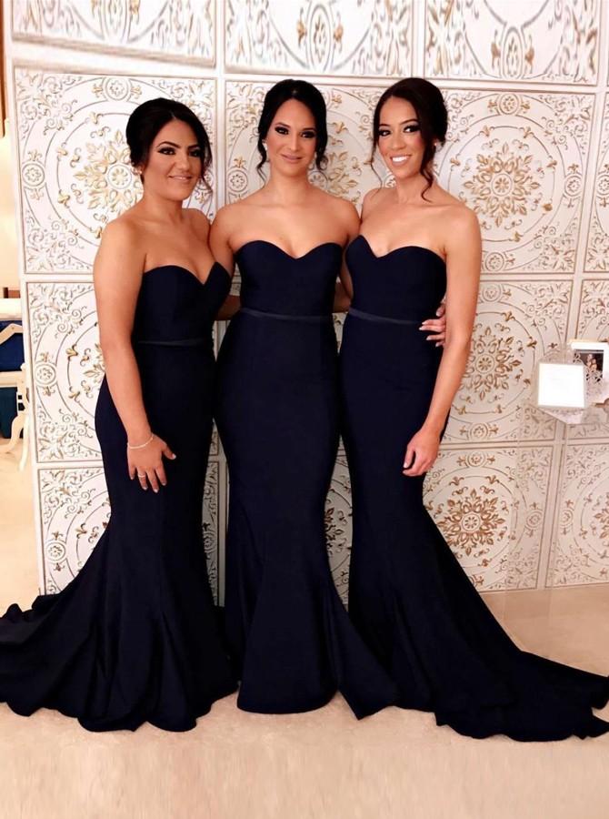 sweetheart mermaid sleeveless navy blue bridesmaid dresses dtb168