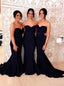 Sweetheart Mermaid Sleeveless Navy Blue Bridesmaid Dresses