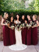 a-line chiffon burgundy bridesmaid dresses with lace top dtb175