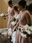 Sheath V-Neck Long Blush Bridesmaid Dresses With Ruched