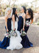 Mermaid Spaghetti Straps Navy Blue Bridesmaid Dresses