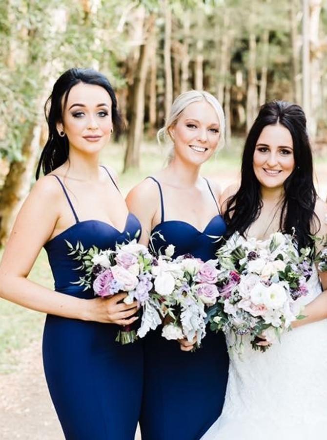 mermaid spaghetti straps navy blue bridesmaid dresses dtb188