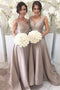 Simple A-line V-neck Sleeveless Long Bridesmaid Dresses