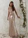 Spaghetti Straps Rose Gold Sequined Sheath Bridesmaid Dress