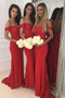 Off Shoulder Mermaid Red Bridesmaid Dresses with Sequins Appliques