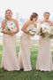 Simple Square Sheath Pearl Pink Bridesmaid Dresses with Lace