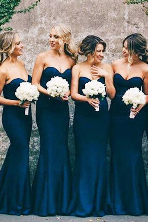 simple sweetheart navy blue mermaid bridesmaid dresses dtb136