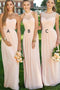 A-line Sleeveless Pearl Pink Chiffon Long Bridesmaid Dresses With Ruched