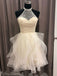 Cute Halter Beads Ruffle Tulle Homecoming Dress Open Back Short Sweet 16 Dress