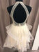 Cute Halter Beads Ruffle Tulle Homecoming Dress Open Back Short Sweet 16 Dress