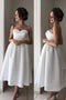 Ivory Satin Tea-Length Wedding Dress, Sweetheart Simple Bridal Dress