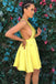 Simple Yellow V-neck Satin Pleat Short Prom Homecoming Dress