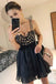 spaghetti straps black homecoming dresses with appliques dth397