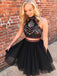 Tulle Two Piece Embroidered Bodice Black Homecoming Dress