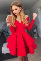 Red long store sleeve homecoming dress