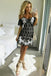 Off-Shoulder Drop Sleeves Black White Lace Sheath Homecoming Cocktail Dress