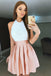 halter lace bodice satin backless homecoming dress pearl pink short prom dress dth242