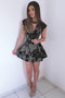 Jewel Cutout Lace Short Homecoming Dress Cap Sleeve Black Appliques Mini Party Dress