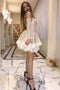 Sweetheart Beading Appliqued Long Sleeves Short Homecoming Graduation Dress