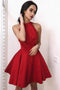 Fit and Flare High Neck Satin Red Short Homecoming Party Dress