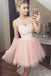 charming double spaghetti straps blush pink tulle short homecoming dress dth255