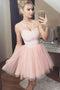 Charming Double Spaghetti Straps Blush Pink Tulle Short Homecoming Dress