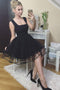 A-line Square Black Homecoming Dress Tulle Pleated Short Prom Dress