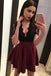 Short Sleeves Black Lace Homecoming Dresses, Burgundy Skirt Party Dress