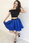 Two Piece Black Blue Off the Shoulder Short Homecoming Dresses