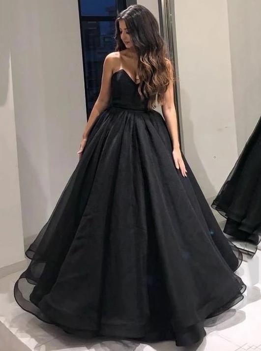 black sweetheart long prom dresses tulle ball gown formal gown dtp973