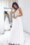 White A-line V-neck Floor Length Wedding Dress With Appliques