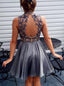 High Neck Open Back Beading Chiffon Short Homecoming Dress