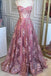 spaghetti straps sweetheart neck tulle long prom dress with appliques dtp824