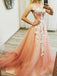 Sparkly Sweetheart Neck Tulle Long Prom Dresses With Appliques