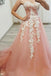 sparkly sweetheart neck tulle long prom dresses with appliques dtp834