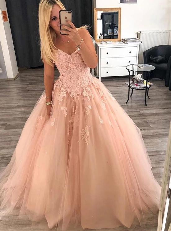 Sweetheart Lace Tulle Long Prom Dress, Elegant Graduation Evening Dress