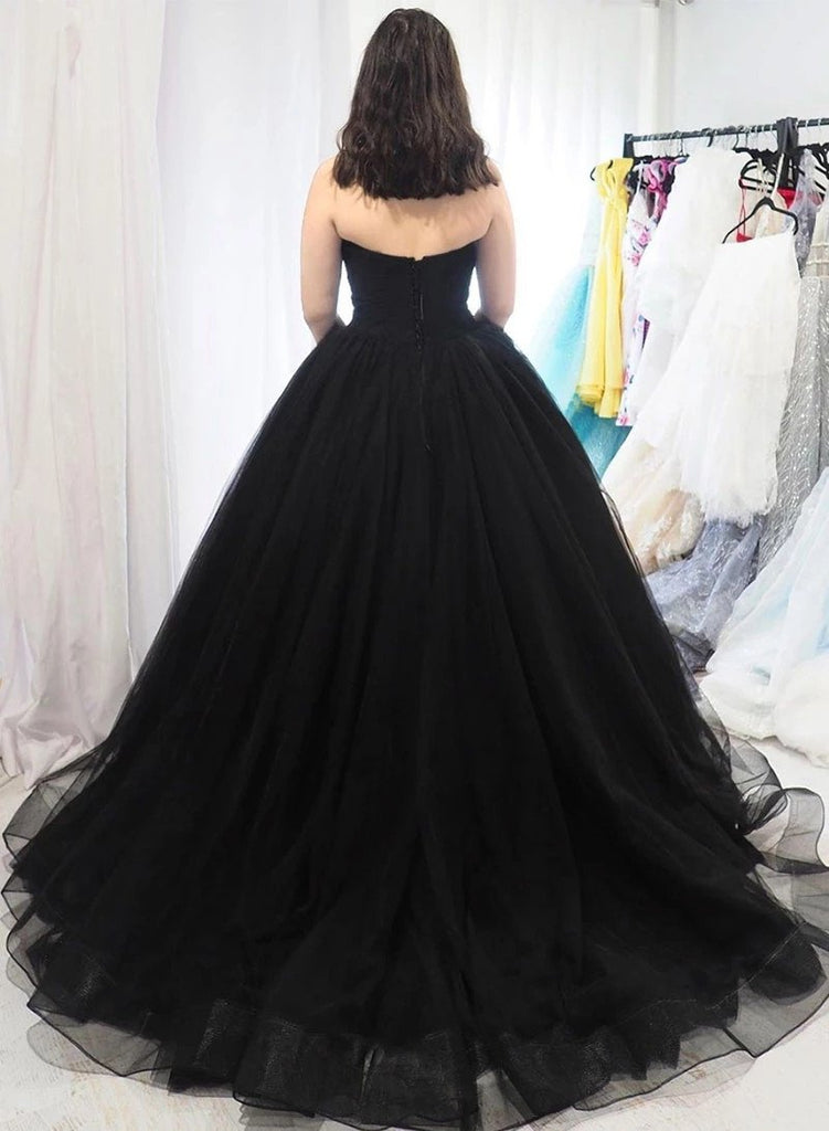 sweetheart tulle ball gown black long formal prom dresses dtp831