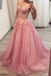 Sweetheart Pink Tulle Long Prom Dress, Appliqued Formal Evening Dress