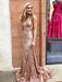 Rose Gold Mermaid Sequins Long Prom Dress, Glitter Long Evening Dress