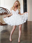 Chic A-Line Floral Applique Little White Tulle Homecoming Dress