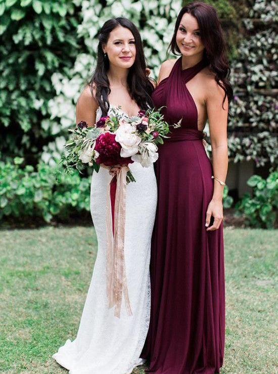 halter sleeveless chiffon long bridesmaid dress grape wedding party dress dtb204