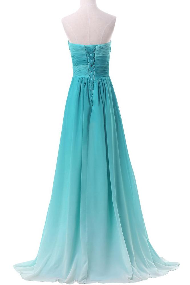 Chiffon Sweetheart Ombre Long Prom Dresses Formal Party Gown